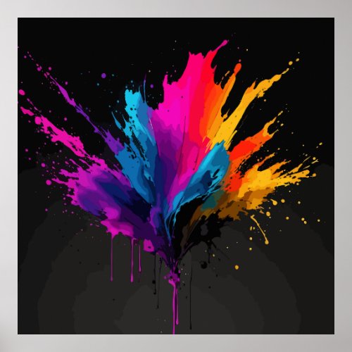 Aesthetic Splash of Color Black Background  Poster