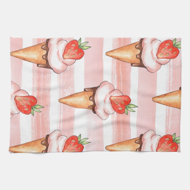  Aesthetic Strawberry Ice Cream Coordinated Kitche Kitchen Towel (Horizontal)