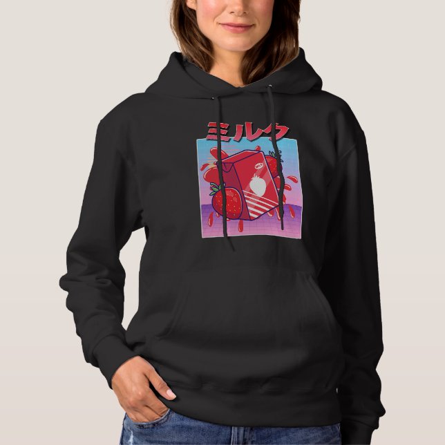 Aesthetic Strawberry Milk Shake Vaporwave 90s Japa Hoodie (Front)
