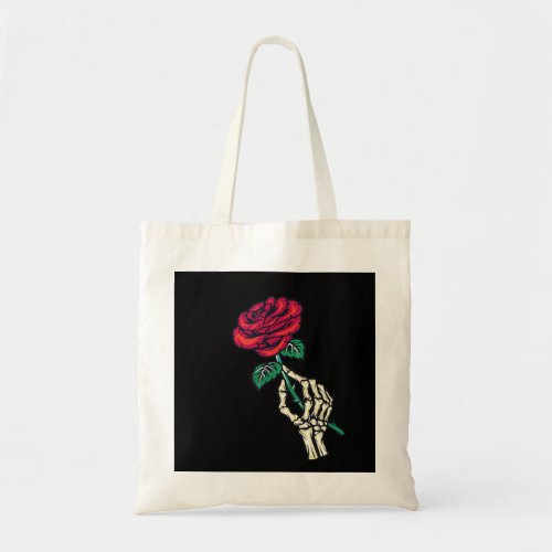 Aesthetic Streetwear Goth Skeleton Hand Red Rose F Tote Bag