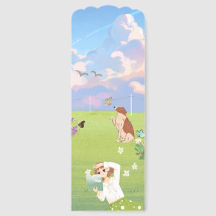Aesthetic Summer Meadow Girl Reading with Dog Book Bookmarks