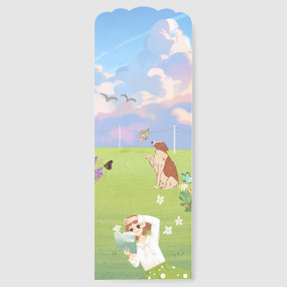 Aesthetic Summer Meadow Girl Reading with Dog Book Bookmarks