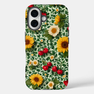 Aesthetic Sunflowers and Cherries Cottagecore iPhone 16 Case