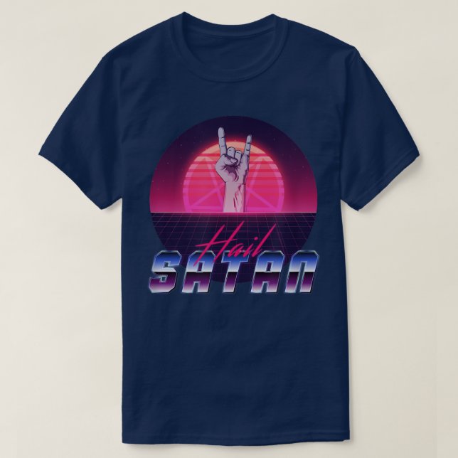 Aesthetic Synthwave Hail Satan Satanism  T-Shirt (Design Front)