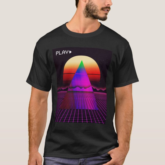 Aesthetic Synthwave Outrun Style Grid Sunset sunri T-Shirt (Front)