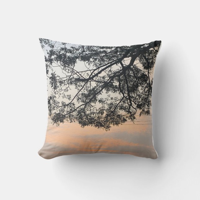 Aesthetic Tree Silhouette Against Pastel Sunset Sk Throw Pillow (Front)