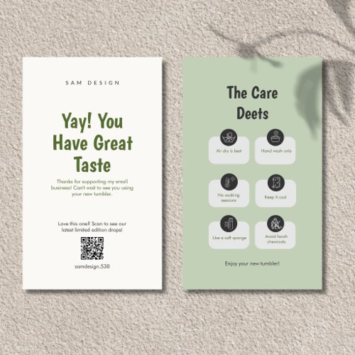 Aesthetic Tumbler Care Instructions QR Code Card