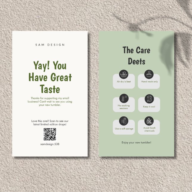 Aesthetic Tumbler Care Instructions QR Code Card (Creator Uploaded)