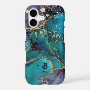 Aesthetic Turquoise & Gold Flowing Marble iPhone 17 Case