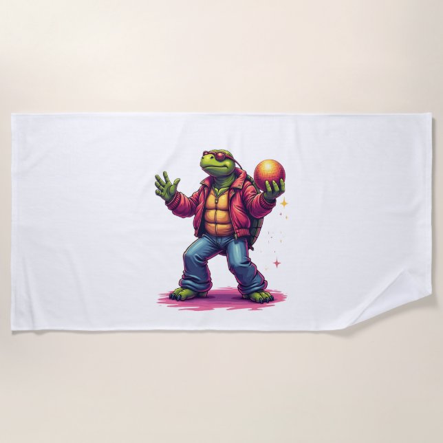 Aesthetic Turtle Disco T-Shirt Beach Towel (Front)