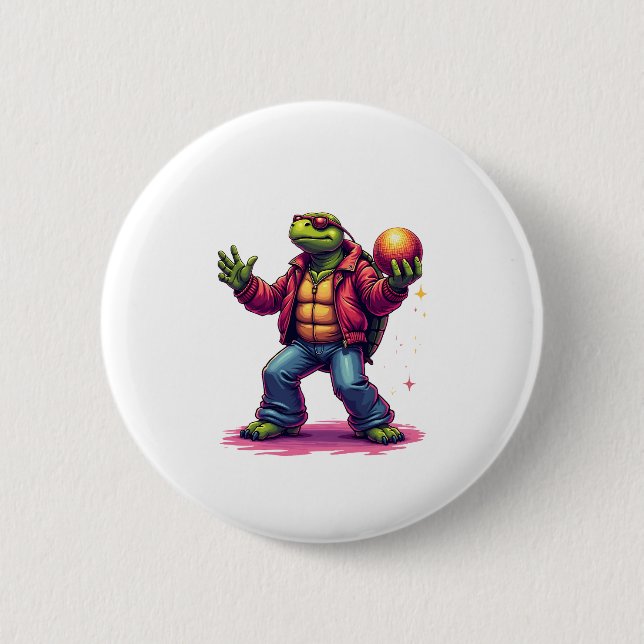 Aesthetic Turtle Disco T-Shirt Button (Front)