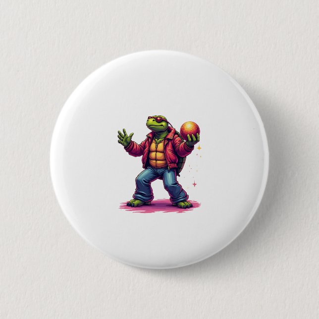 Aesthetic Turtle Disco T-Shirt Button (Front)