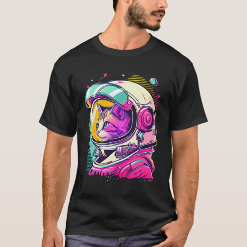 Aesthetic Vaporwave Space Cat 80s 90s Astronaut  8 T_Shirt