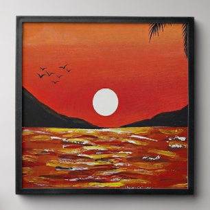 Aesthetic Vibrant Orange Sunset Painting Poster Peel And Stick Photo Tile