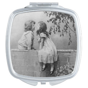 Aesthetic Vintage Black and White childhood love Compact Mirror