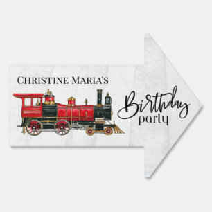 Aesthetic Vintage Train Birthday Arrow Sign