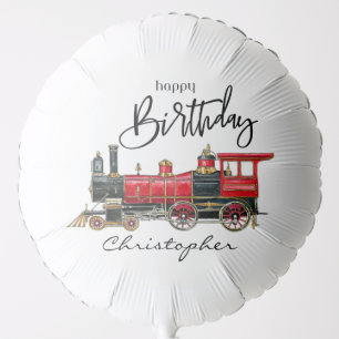 Aesthetic Vintage Train Birthday Balloon