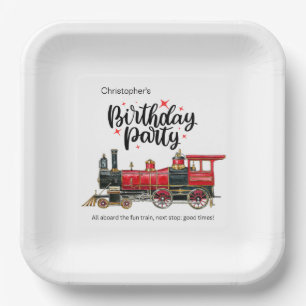 Aesthetic Vintage Train Birthday Paper Plates
