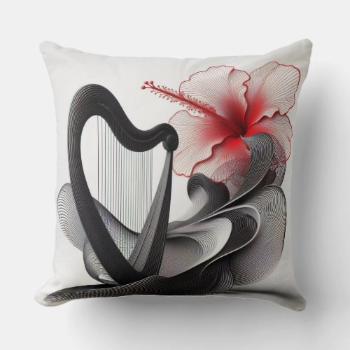 AESTHETIC VIOLIN HIBISCUS IN BLACK AND RED LINES THROW PILLOW
