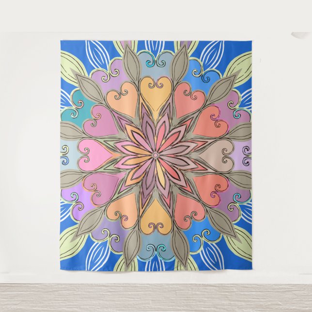 Aesthetic Wall Art Artwork Colorful Pastel Mandala Tapestry (Front)