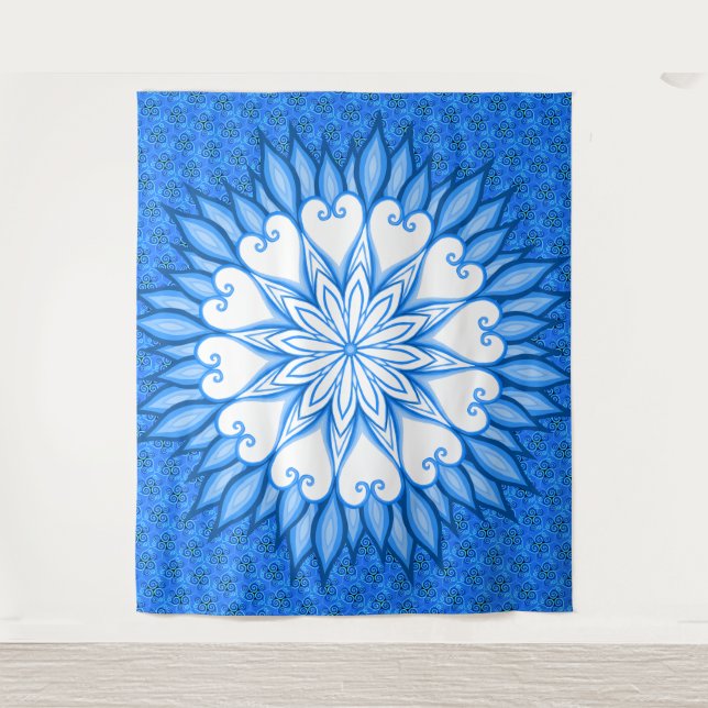  Aesthetic Wall Art Artwork White And Blue Mandala Tapestry (Front)