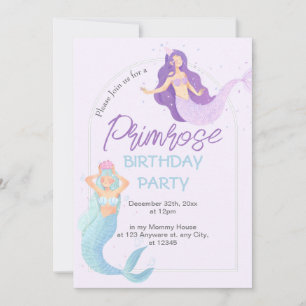 Aesthetic Water Color Paint Birthday Mermaid Invit Invitation