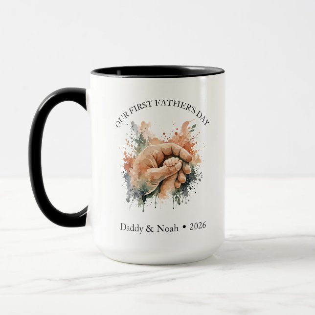 Aesthetic Watercolor Boho First Father’s Day Gift Mug (Left)