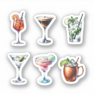 Aesthetic Watercolor Cocktail Sticker Set