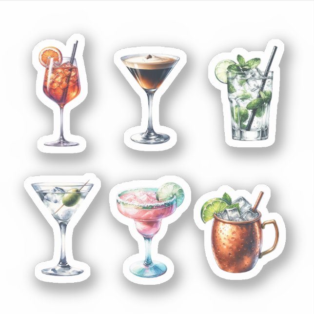 Aesthetic Watercolor Cocktail Sticker Set (Front)