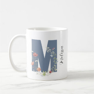 Aesthetic Watercolor Floral Letter M Monogram Coffee Mug