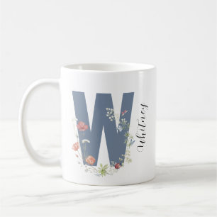 Aesthetic Watercolor Floral Letter W Monogram Coffee Mug