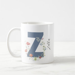 Aesthetic Watercolor Floral Letter Z Monogram Coffee Mug