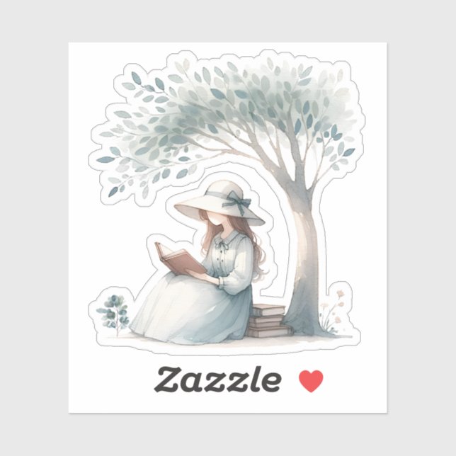 Aesthetic Watercolor girl reading a Book Lover Sticker (Sheet)