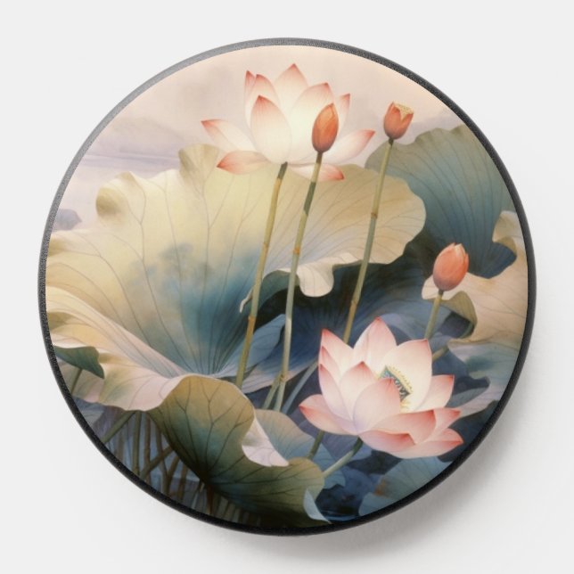 Aesthetic Watercolor Lotus Flower Pond PopSocket (Popsocket)