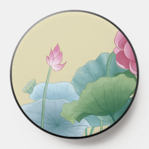 Aesthetic Watercolor Lotus Flowers & Leaves PopSocket
