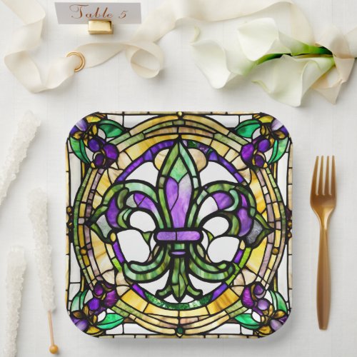 Aesthetic Watercolor Mardi Gras Fleur De Lis Paper Plates