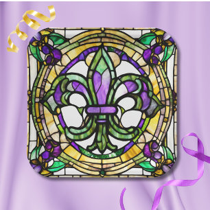 Aesthetic Watercolor Mardi Gras Fleur De Lis Paper Plates