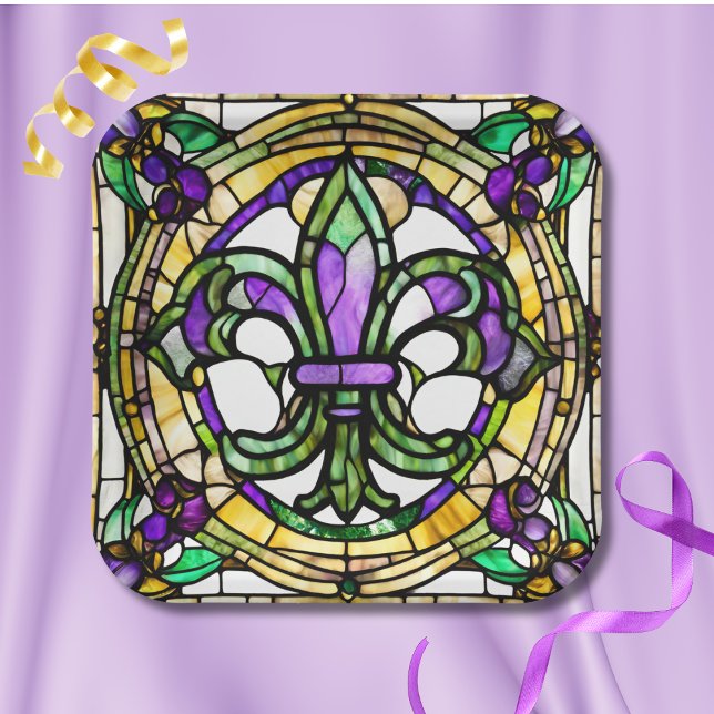 Aesthetic Watercolor Mardi Gras Fleur De Lis Paper Plates (Creator Uploaded)