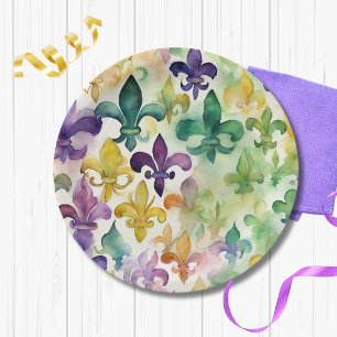 Aesthetic Watercolor Mardi Gras Paper Plates