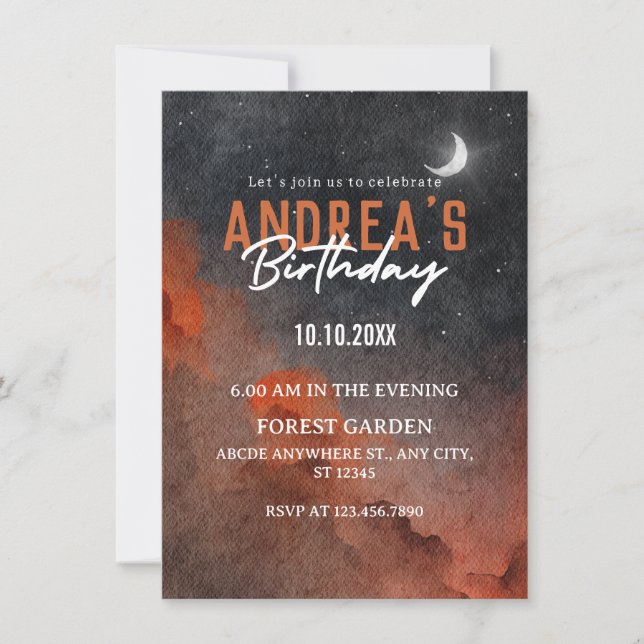 Aesthetic watercolor night sky art birthday invitation (Front)