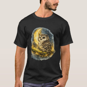Aesthetic Watercolor Owl on Branch with Crescent T-Shirt