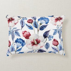 Aesthetic Watercolor Patriotic Wildflowers Accent Pillow
