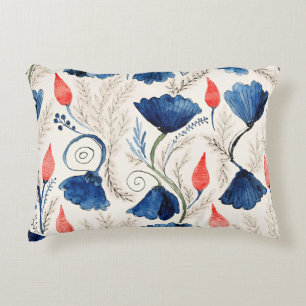 Aesthetic Watercolor Patriotic Wildflowers Accent Pillow