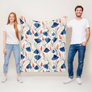 Aesthetic Watercolor Patriotic Wildflowers Fleece Blanket