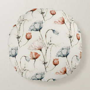 Aesthetic Watercolor Patriotic Wildflowers Round Pillow