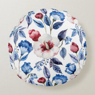 Aesthetic Watercolor Patriotic Wildflowers Round Pillow