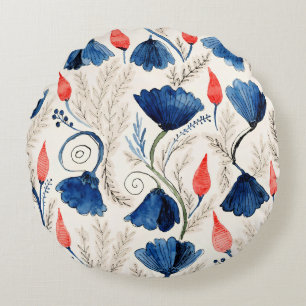 Aesthetic Watercolor Patriotic Wildflowers Round Pillow
