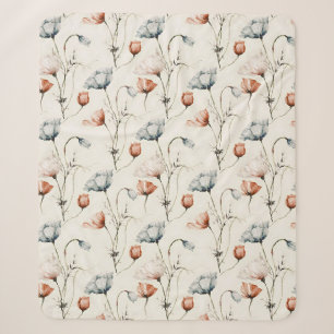 Aesthetic Watercolor Patriotic Wildflowers Sherpa Blanket