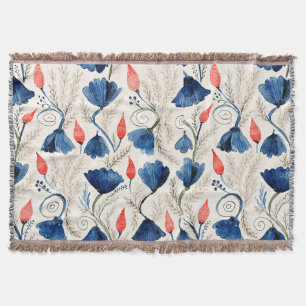 Aesthetic Watercolor Patriotic Wildflowers Throw Blanket