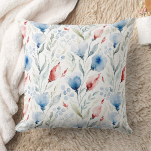 Aesthetic Watercolor Patriotic Wildflowers Throw Pillow